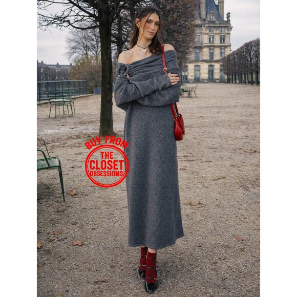 ZARA Off-the-Shoulder Knit Midi Dress NWT Gray Size S and M - Picture 5 of 16